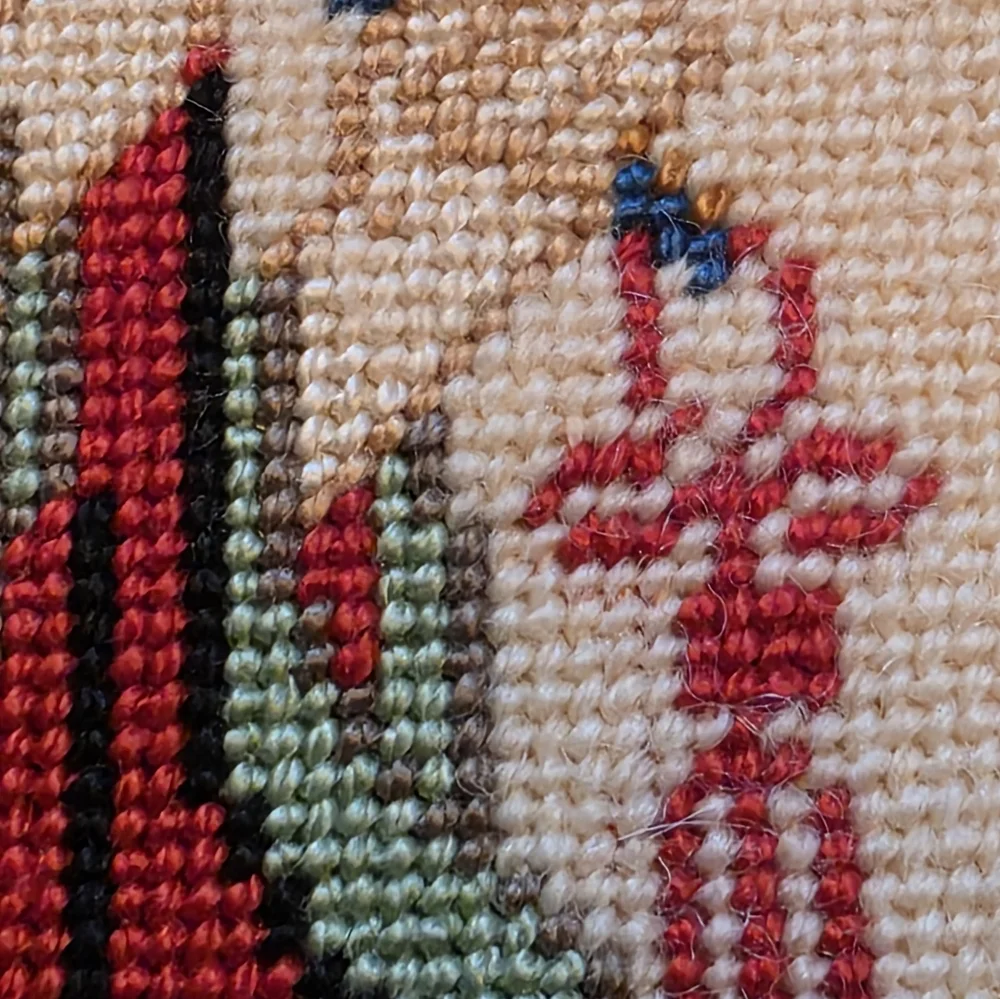Embroidered Geisha Wall Art Panel in Red and Blue